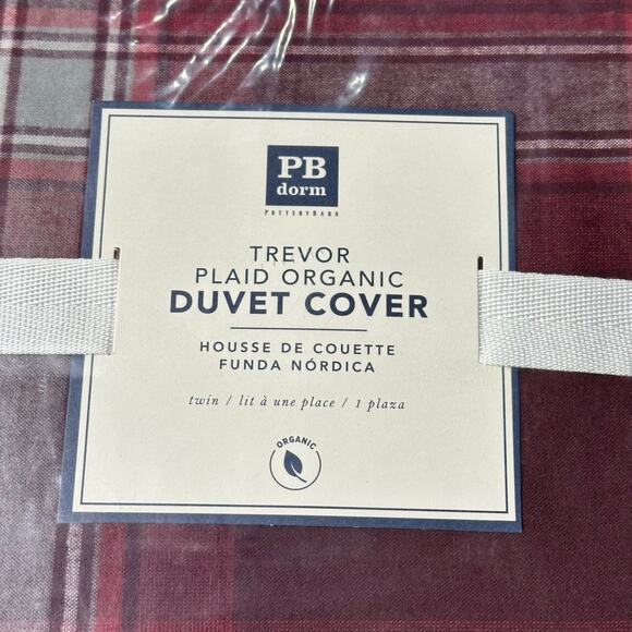 Pottery Barn Dorm PB Trevor Plaid Organic Duvet Cover Twin Red New - Picture 3 of 4
